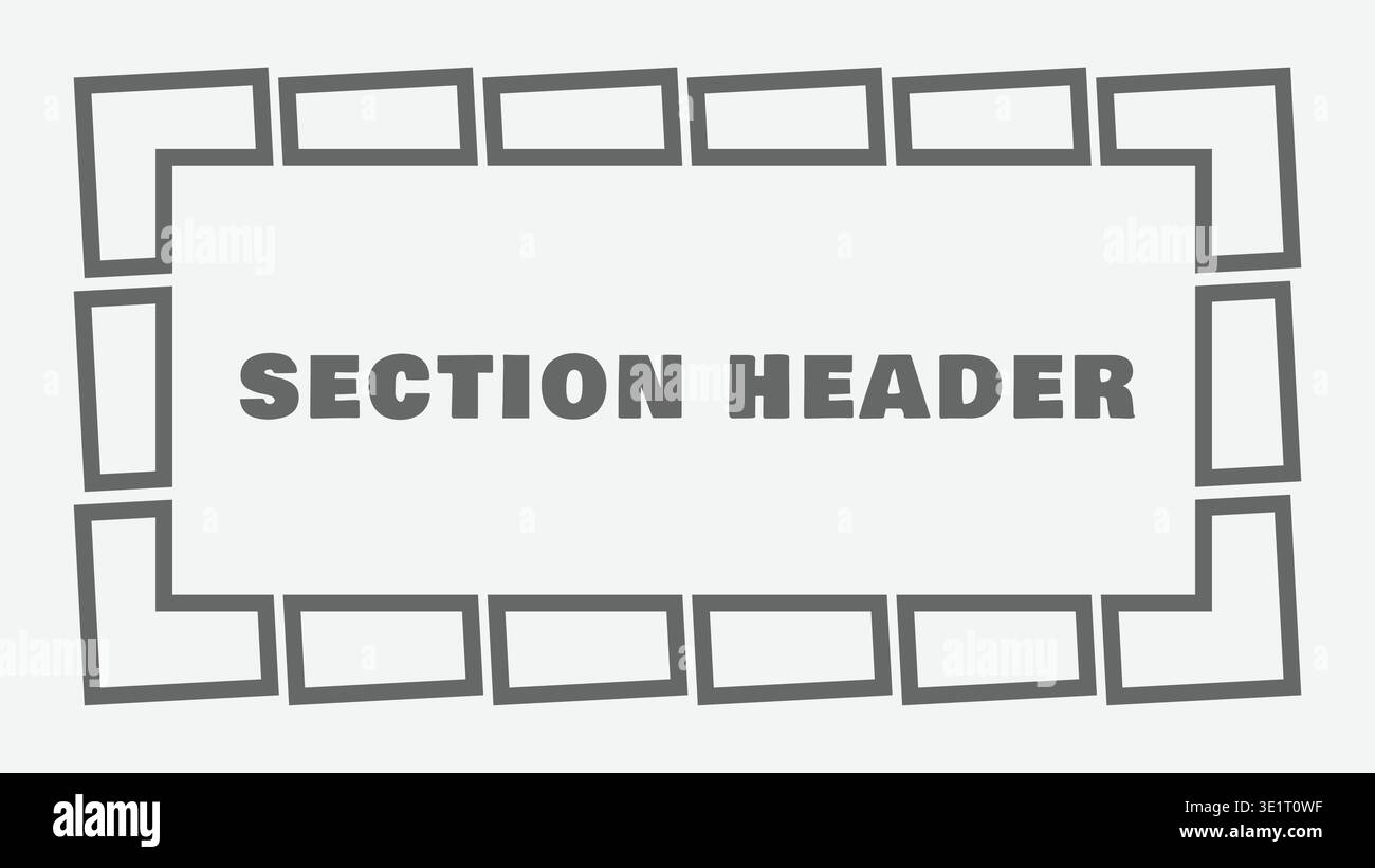 Retro rectangular title panel featuring a bold section header text area surrounded by a repeating geometric block border. Stock Vector