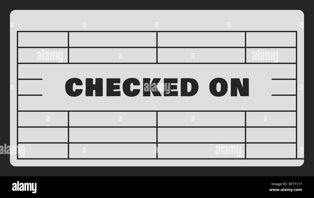 Rectangular record card illustration with a checked on heading centered over a structured ruled grid for date or status entries. Stock Vector