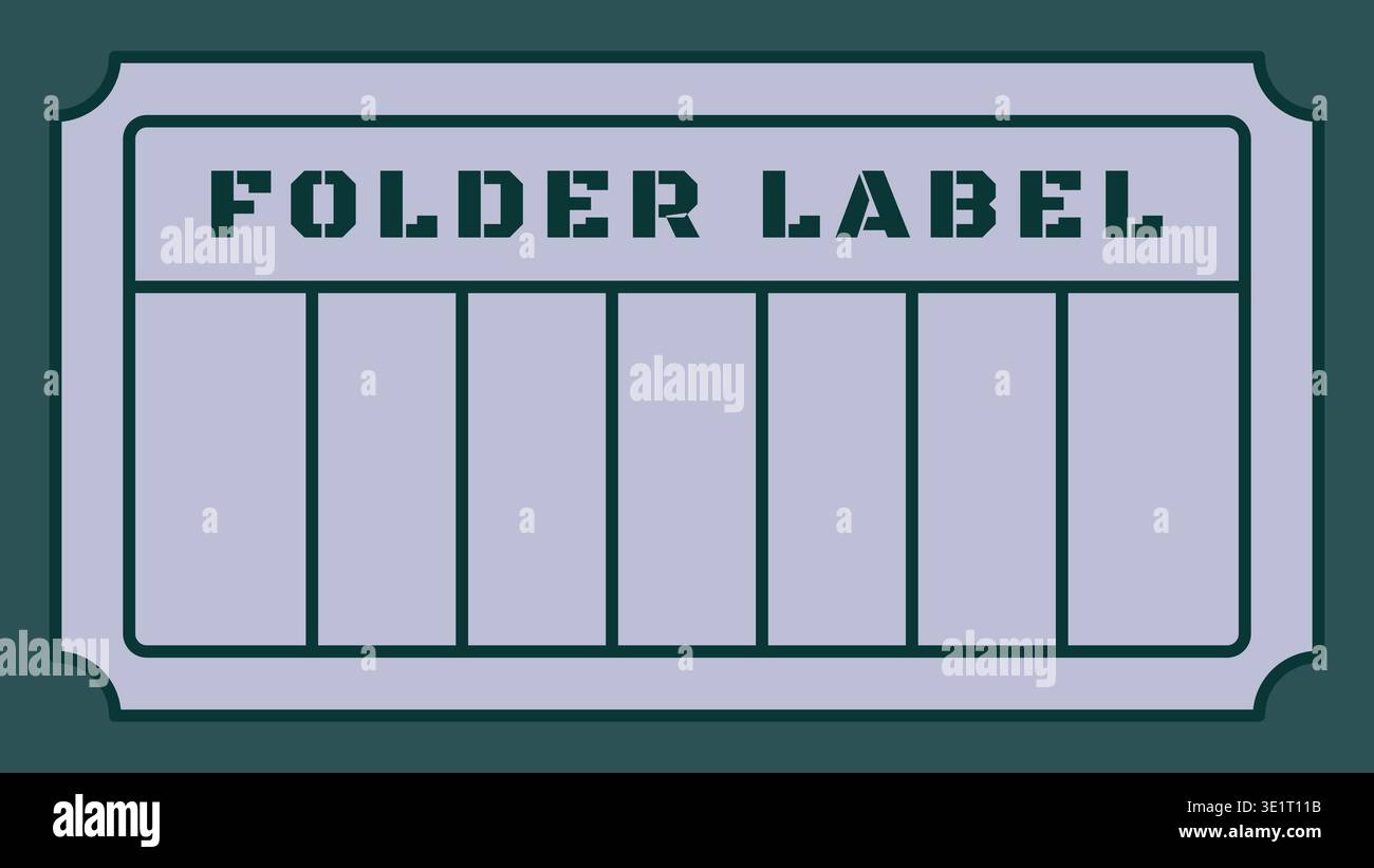 Rectangular folder label illustration with a bold heading and evenly spaced vertical columns for filing or categorization. Stock Vector