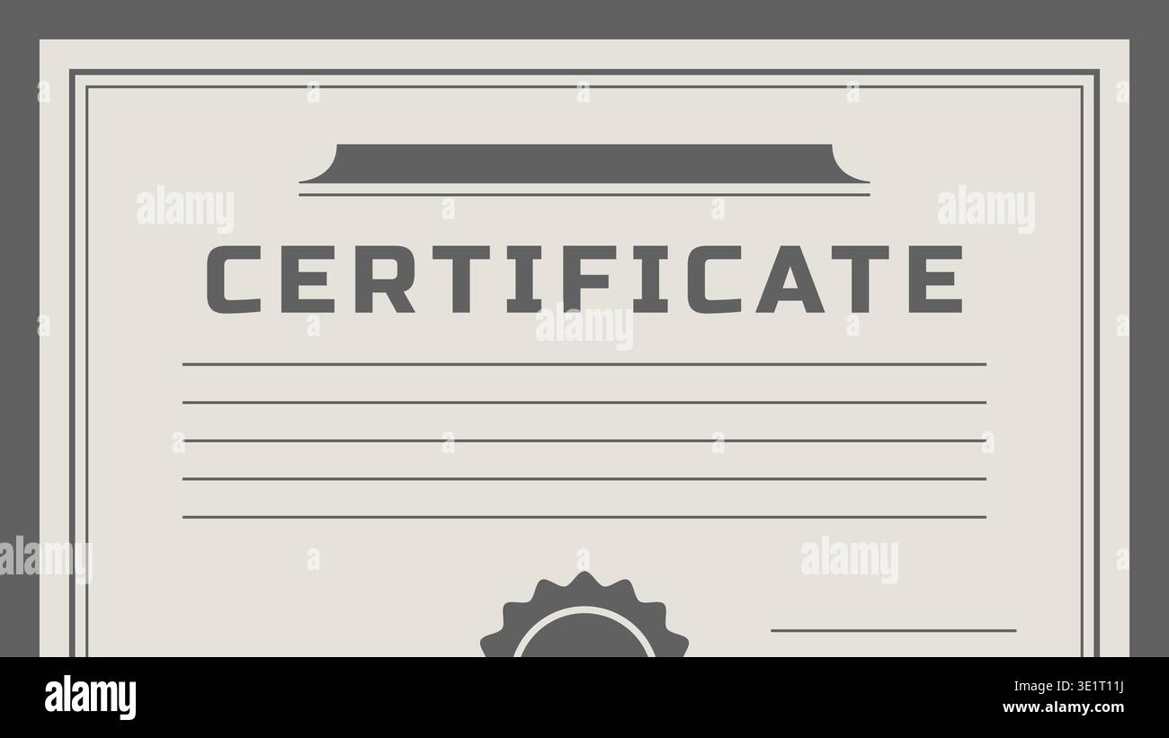 Elegant certificate style page featuring a bold title area horizontal text lines and a decorative seal at the bottom. Stock Vector