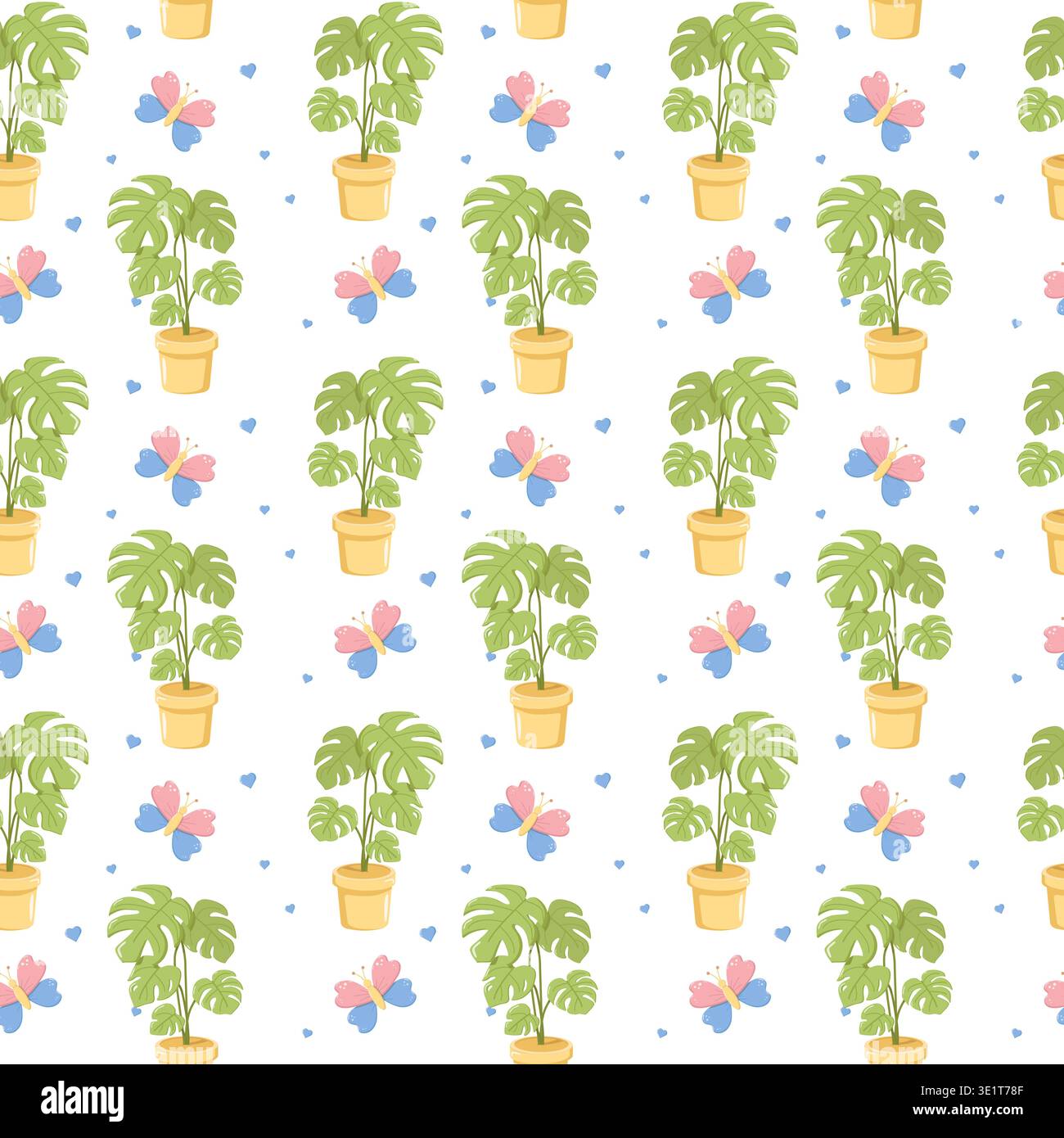 Monstera Plants and Butterflies Stock Vector