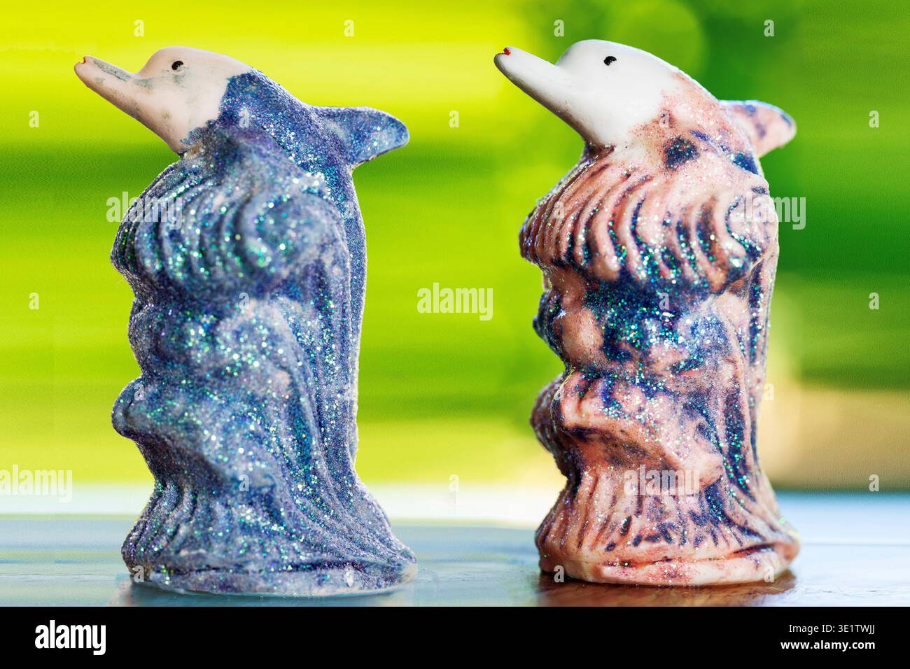 Weather sculptures change color with the weather. At low humidity, the color turns blue, and at high humidity, pink. Stock Photo