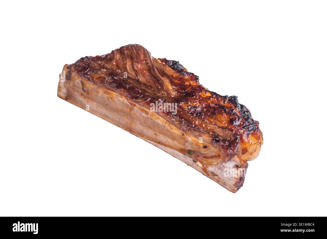 Short Rib Single Bone In Isolated Beef Short Rib, Extreme close-up of a single, glazed beef rib ...