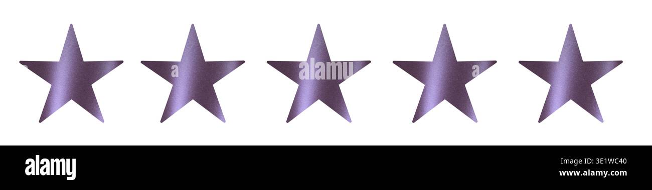 Row of five purple star icons aligned on light background. Rating scale ...