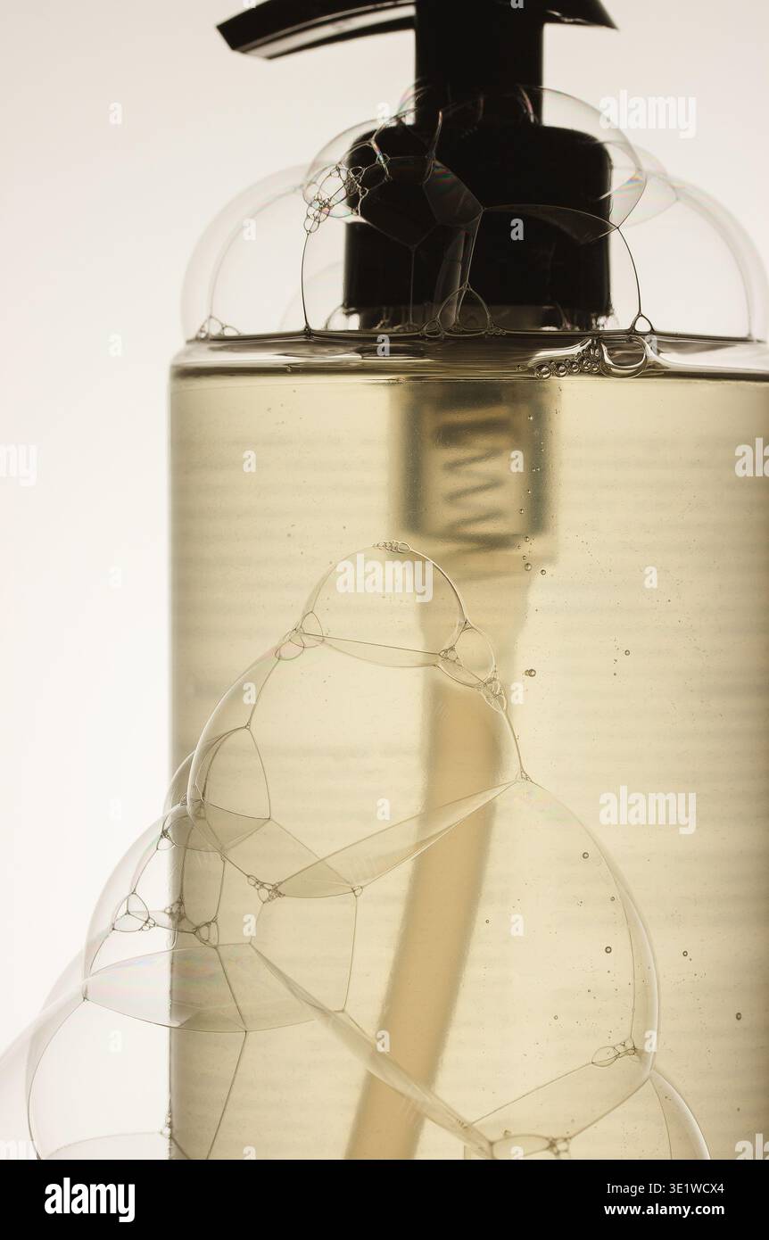 Close Up Transparent Shower Gel Bottle Stock Photo