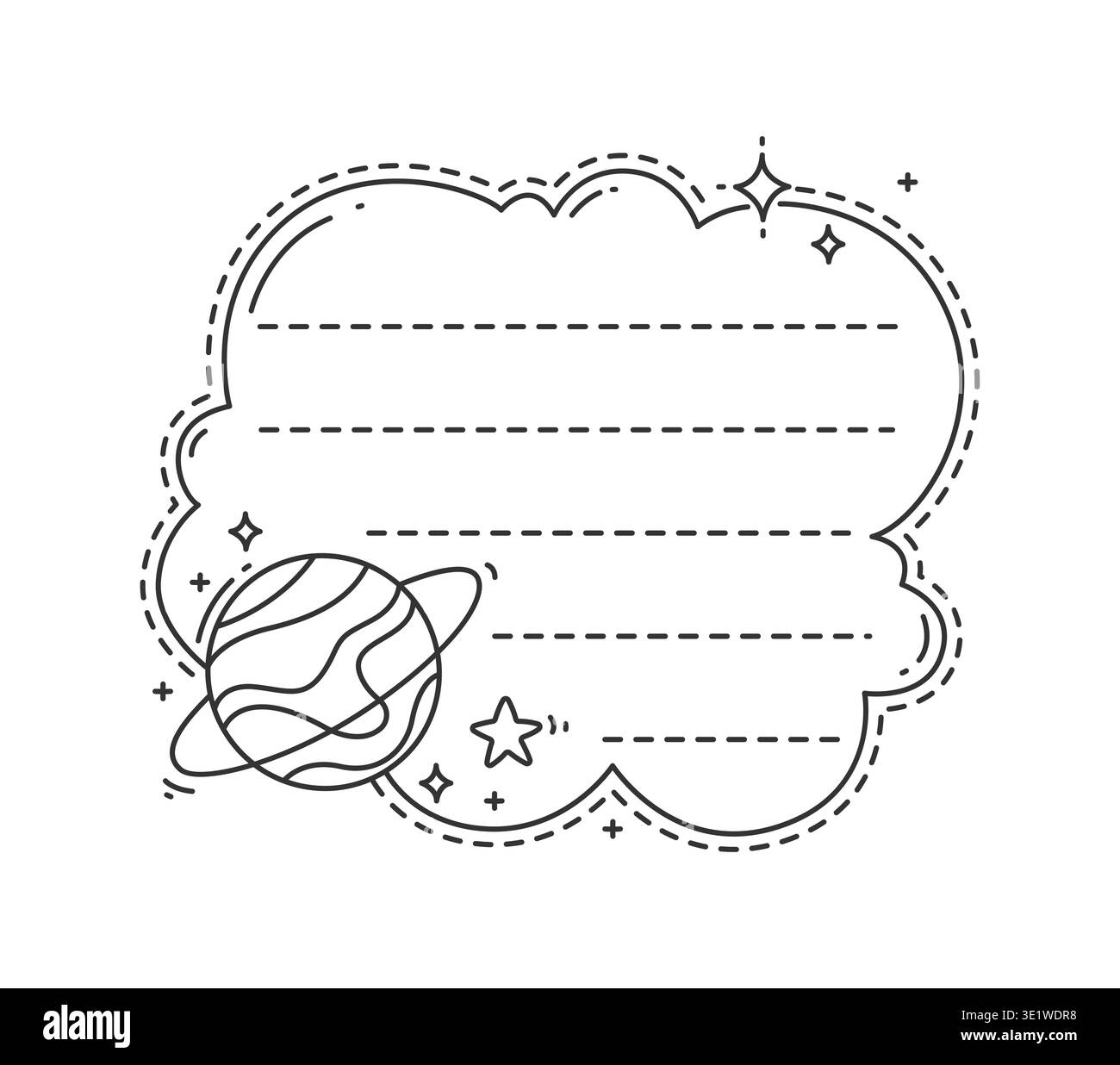 Galaxy space planet kids memo note template. Scrapbook or dairy vector memo note frame. Kids education schedule sticker or To Do list label with fantasy space planet, galaxy stars Stock Vector