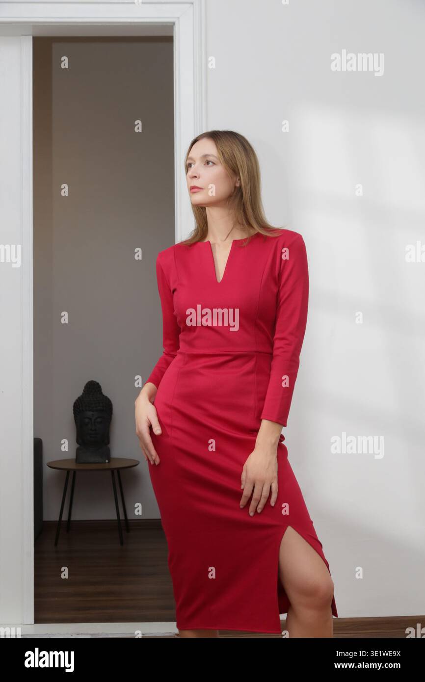 sachin and babi light blue dress Knee length red dress hi-res stock photography and images
