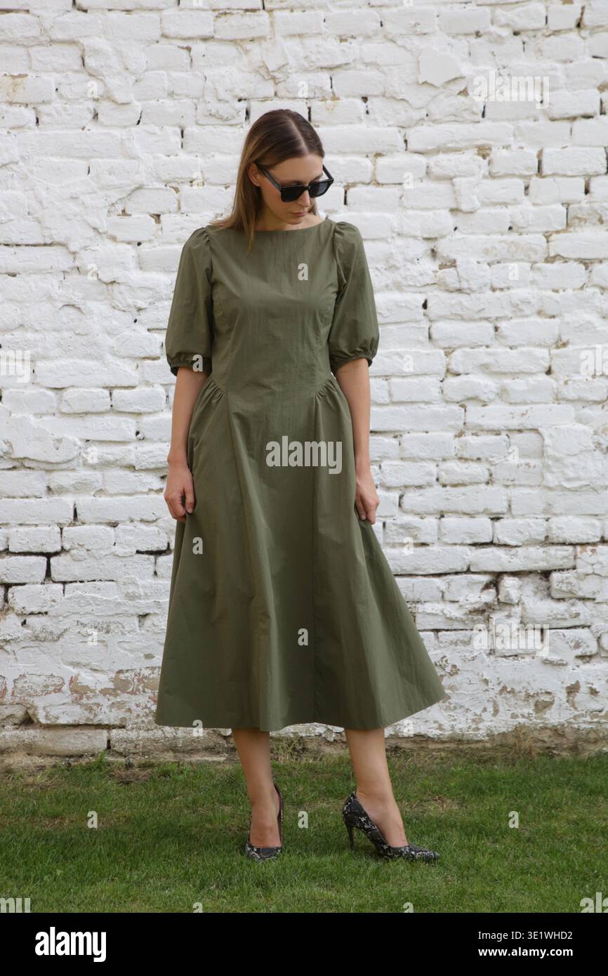olive green bodycon mini dress Summer Acetate Crinkle Slip Dress – Tibi Official main image 0