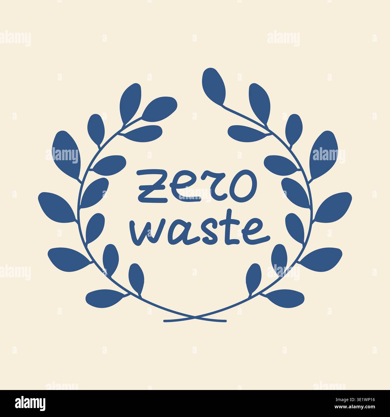Laurel leaf wreath with zero waste typography doodle vector ecology design Stock Vector