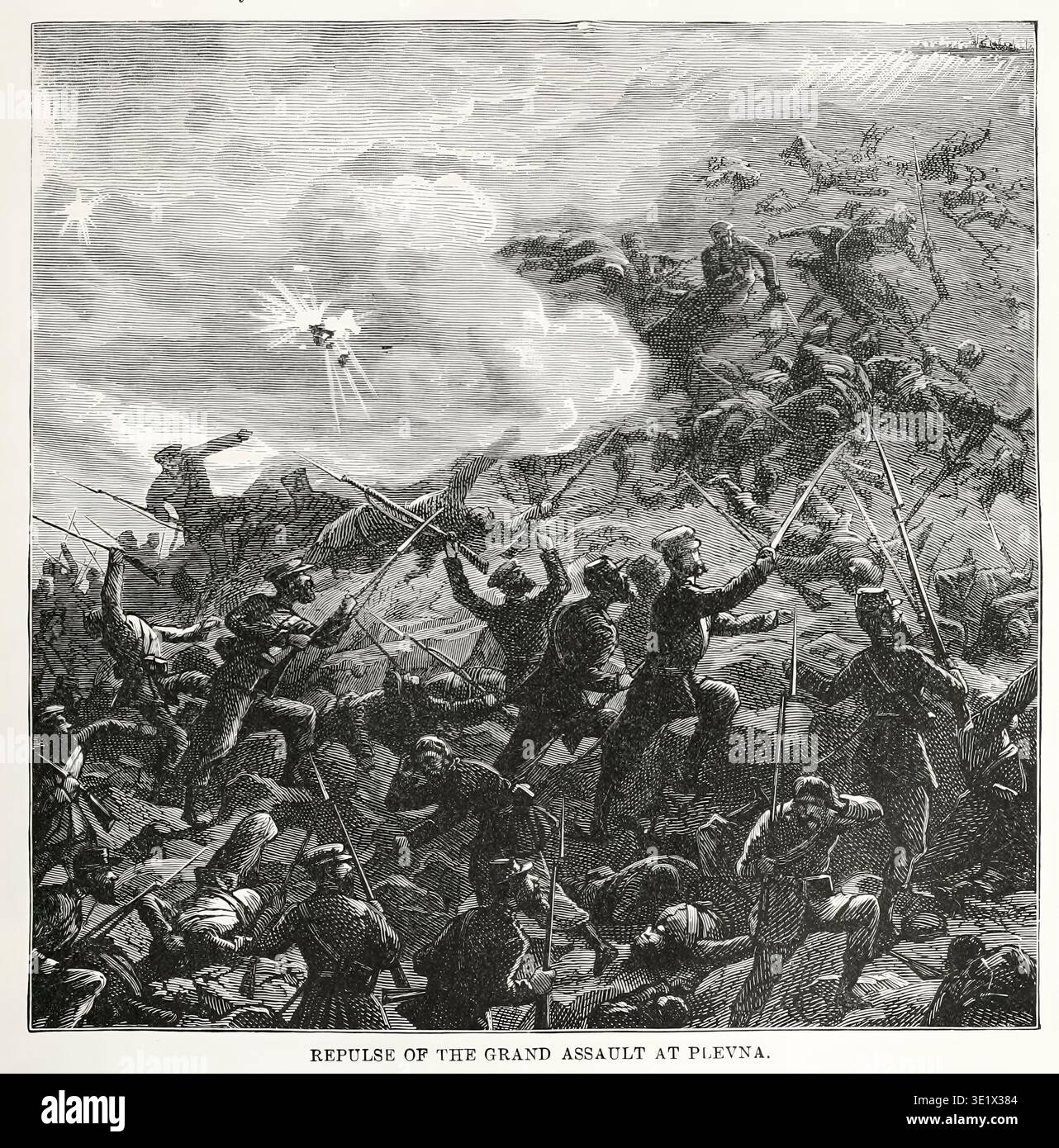 Soldiers fighting with rifles and bayonets during a historical battle ...
