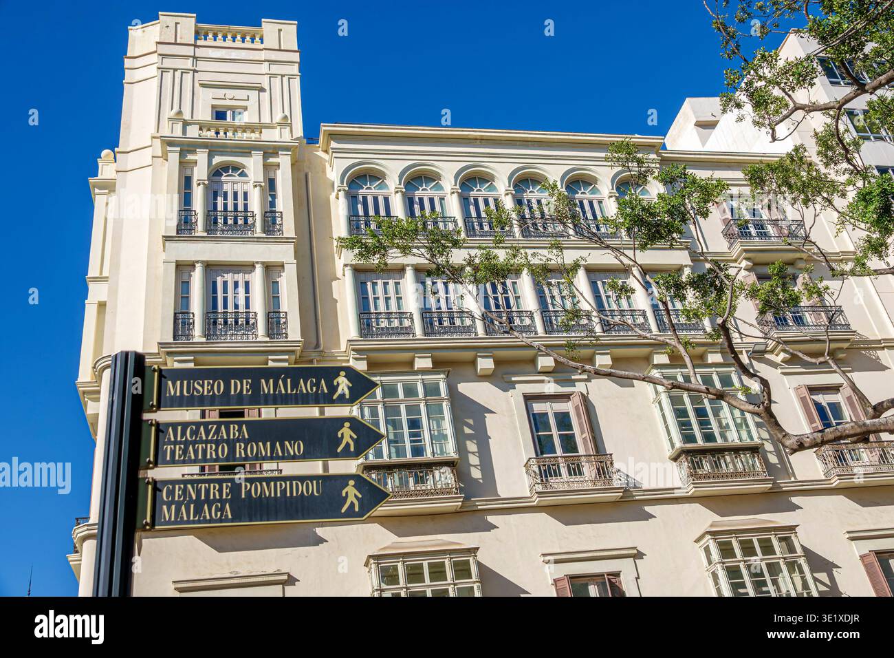 Malaga Spain,Andalusia Andalucia,Centro Historico Antiguo de Malaga,Historic Center centre,Museo de Malaga museum directional sign Alcazaba Teatro Rom Stock Photo