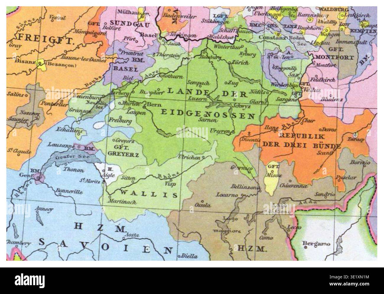 Holy roman empire alpine territories map hi-res stock photography and ...