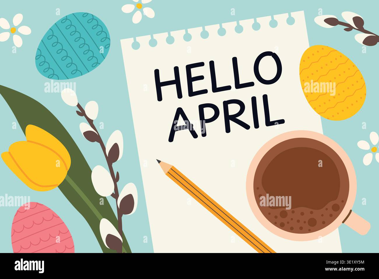 Notebook April hell april written on a spiral notebook with tulip, catkins, easter ...