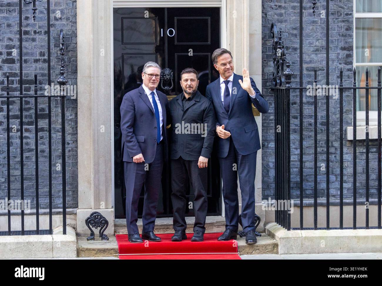 London, UK. 17th Mar, 2026. Keir Starmer, President Zelensky and Mark Rutte at the door of Number 10. President Zelensky, President of Ukraine visits Keir Starmer at 10 Downing Street to sign a new UK-Ukraine defence pact. The focus must remain on the Ukraine war despite the Iran war. Nato Secretary General, Mark Rutte, also visits Keir Starmer for talks. Credit: Mark Thomas/Alamy Live News Stock Photo