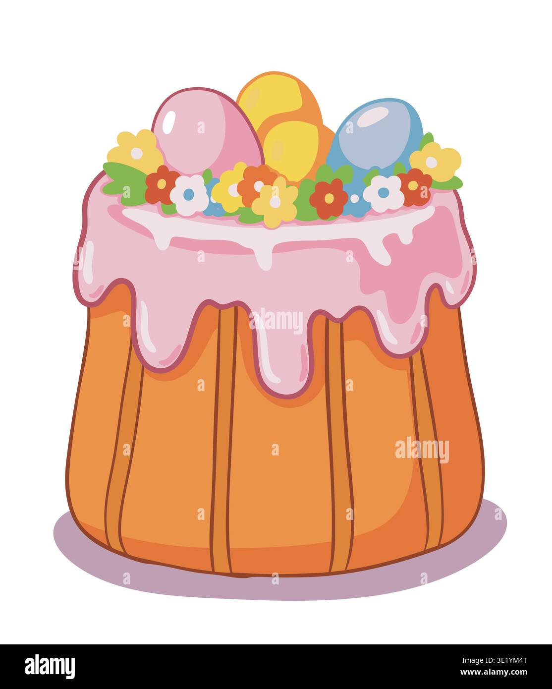 Easter cake decorated with eggs and flowers illustration Stock Vector