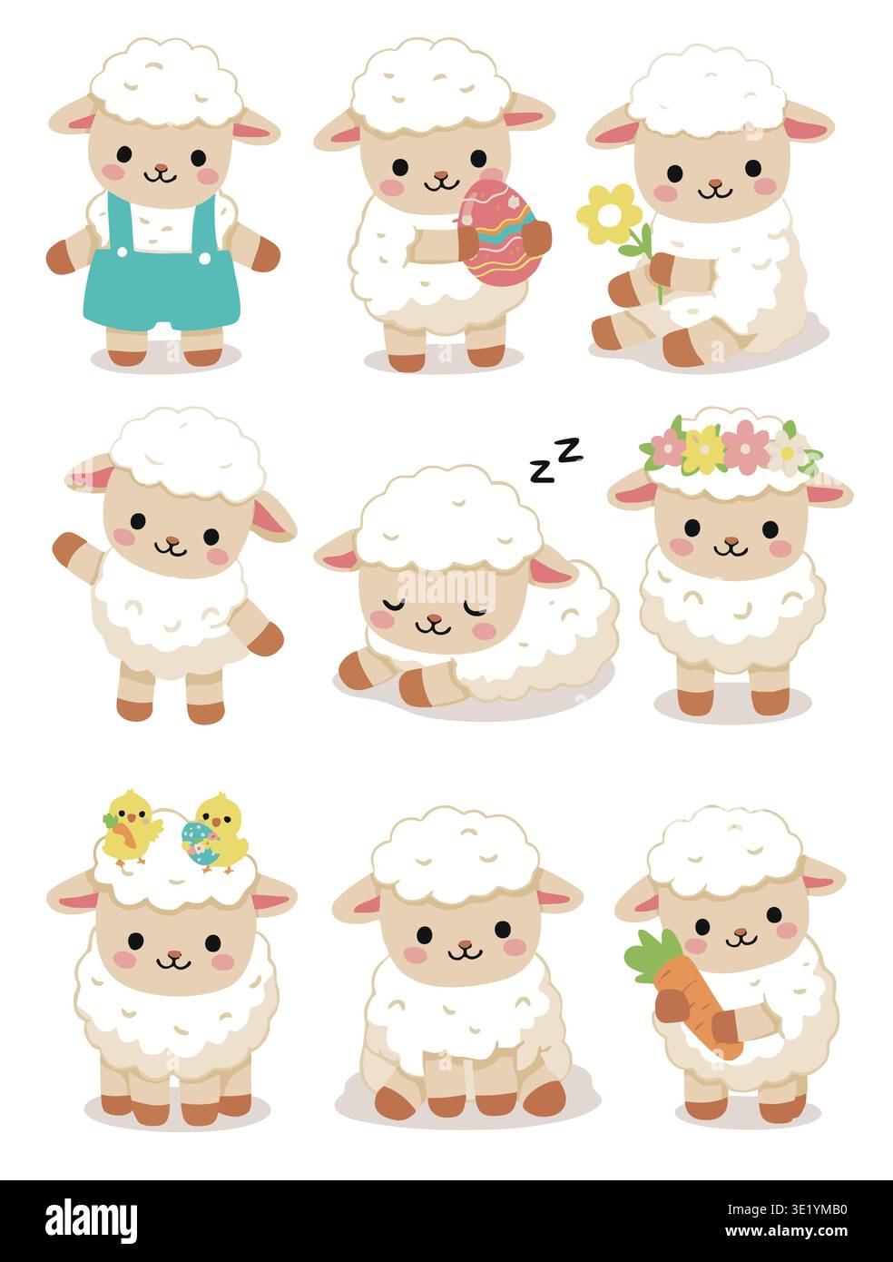 Set of cute Easter sheep with holiday attributes Stock Vector