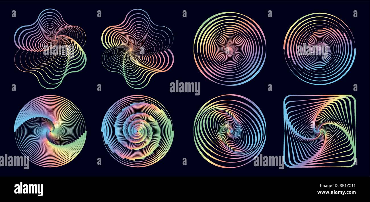 Minimalist Optical Illusion Moire Pattern with Wavy Circular Lines Stock Vector