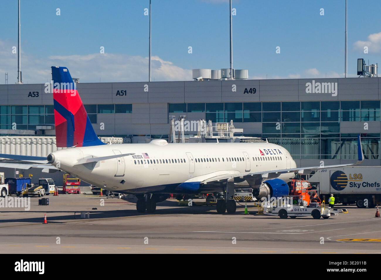 Denver, Colorado, USA - 20 May 2025: Rear view of an Airbus A321 jet ...