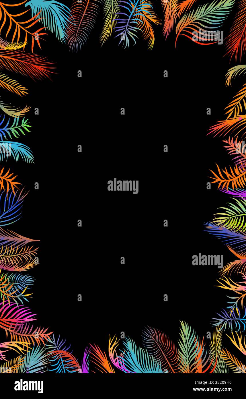 Palm leaf frame colored Hand drawn. Not AI, vector illustration. Stock Vector