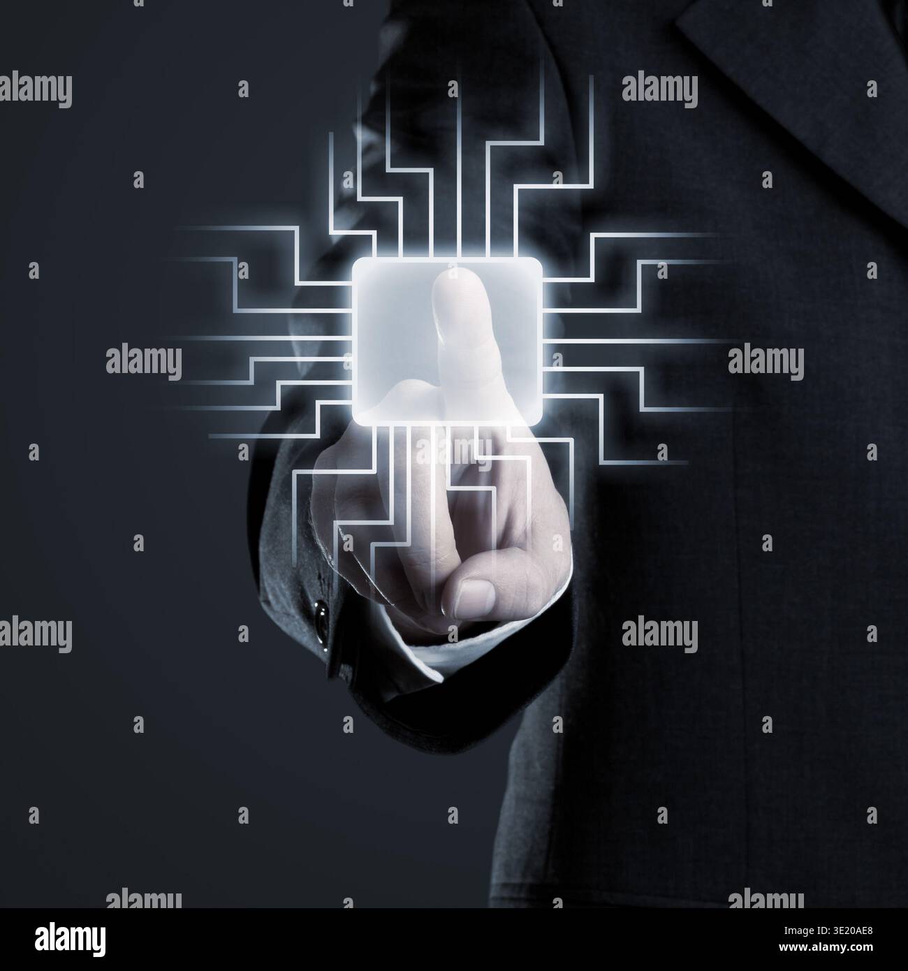 Businessman navigating network on futuristic touchscreen Stock Photo