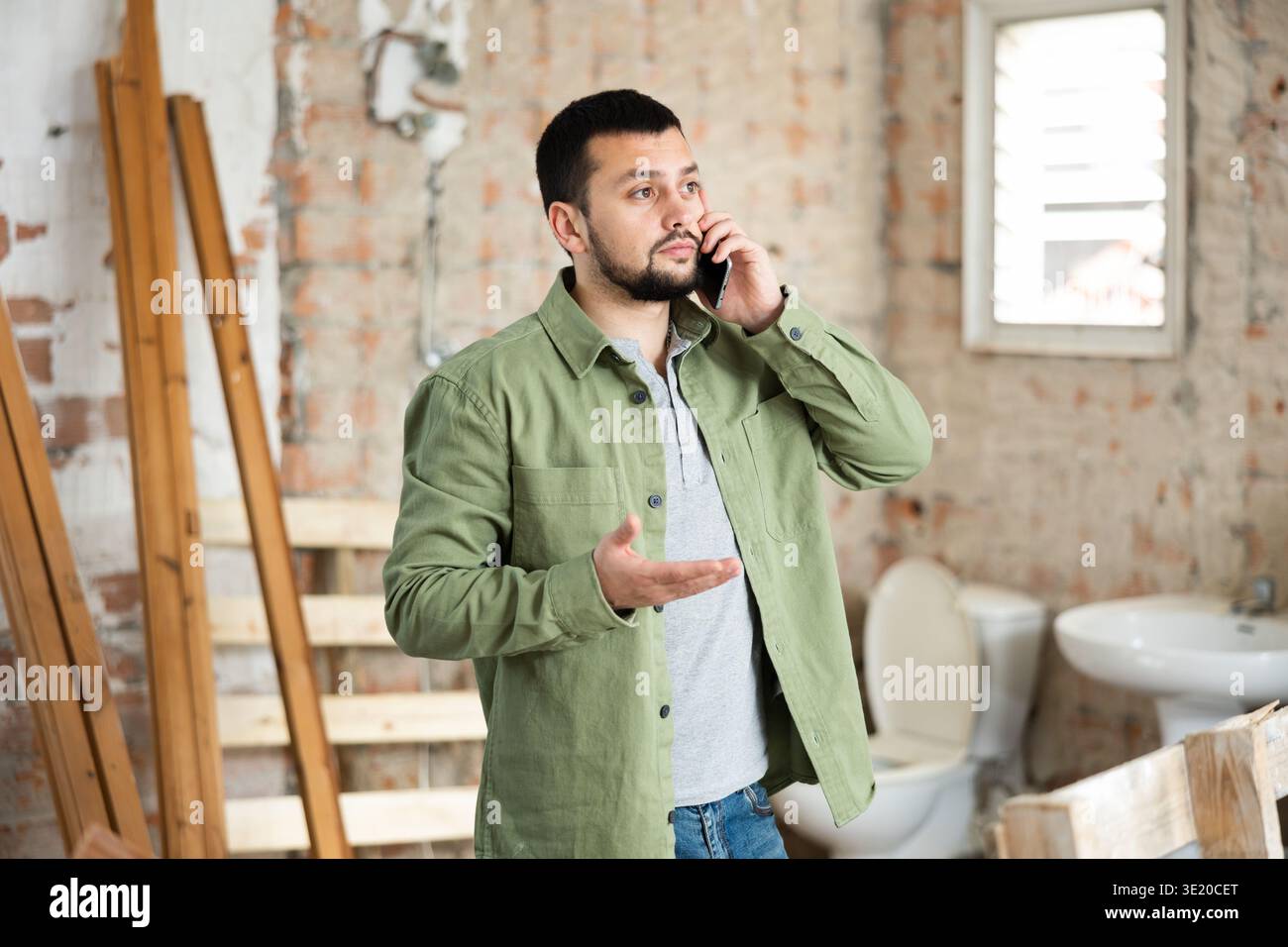 Civil engineer is talking on the phone Stock Photo