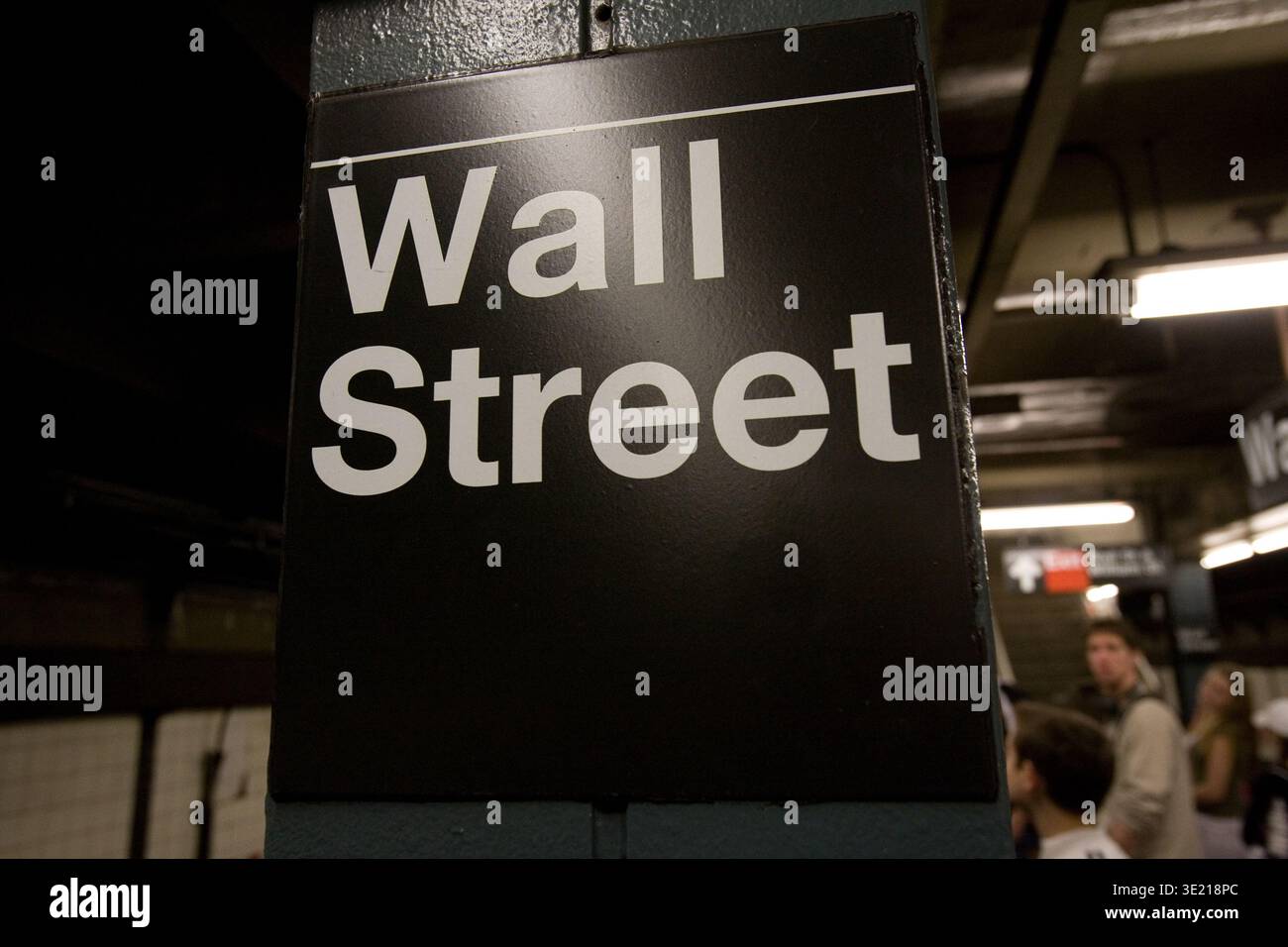 The Wall Street subway station sign in Lower Manhattan, New York City ...
