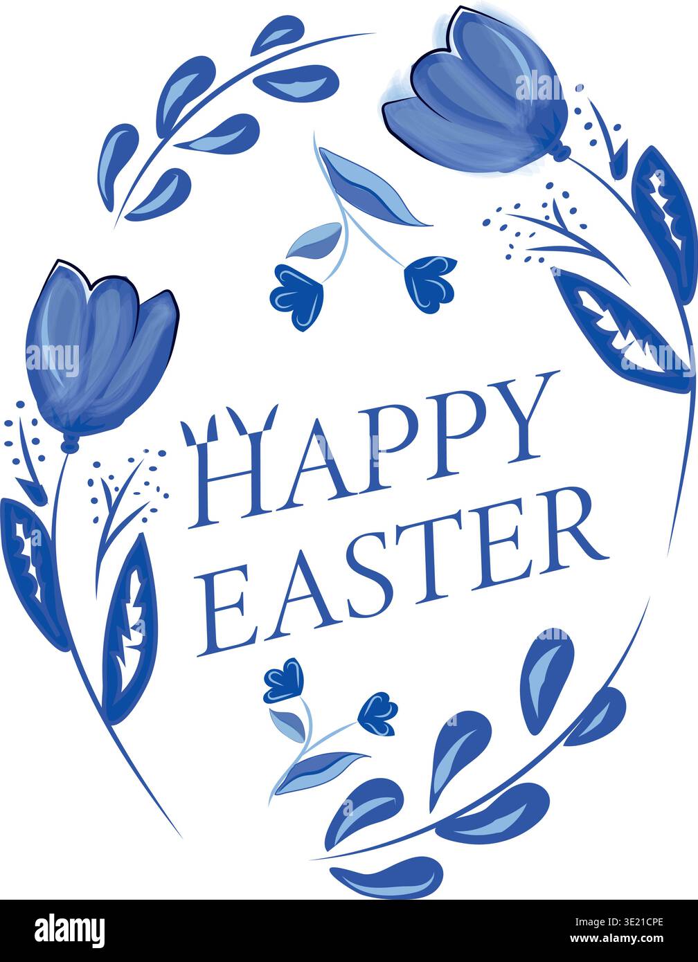 Manual Vector Easter Floral Wreath. Full Hand-Traced, Fully Editable EPS. Stock Vector