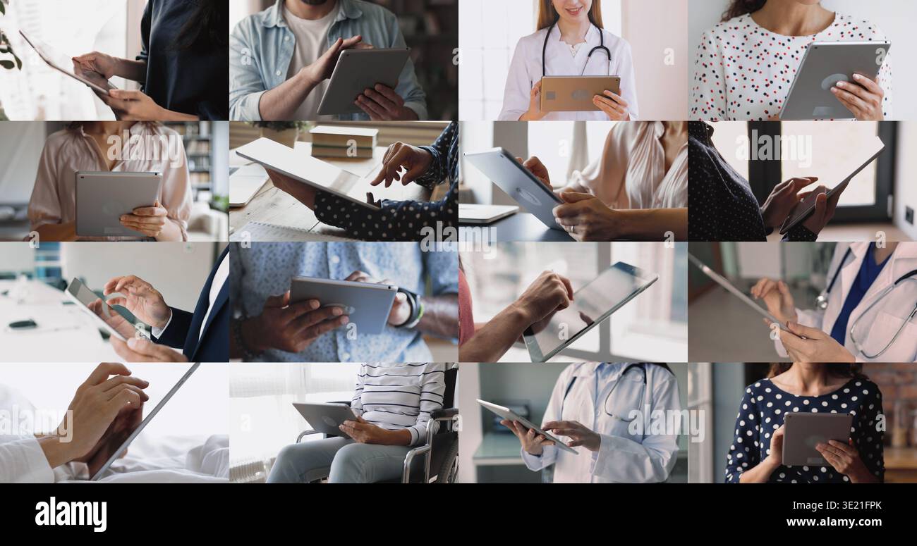 Different doctors and patients using medical healthcare application Stock Photo