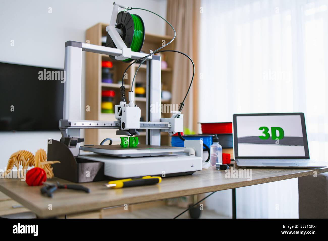 3D Printer Creating Objects Stock Photo