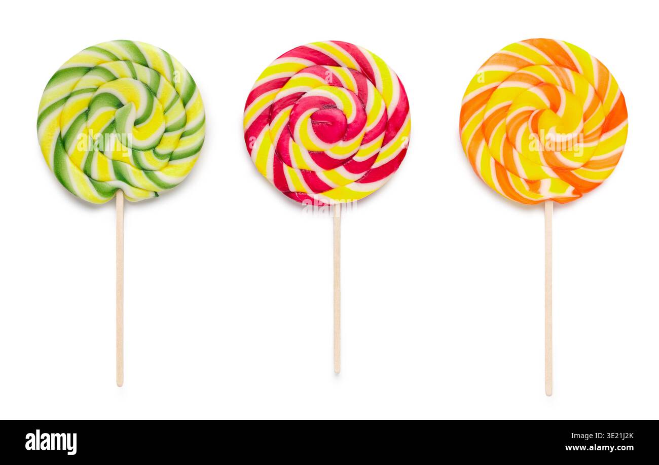 Three colorful lollipops isolated on white Stock Photo