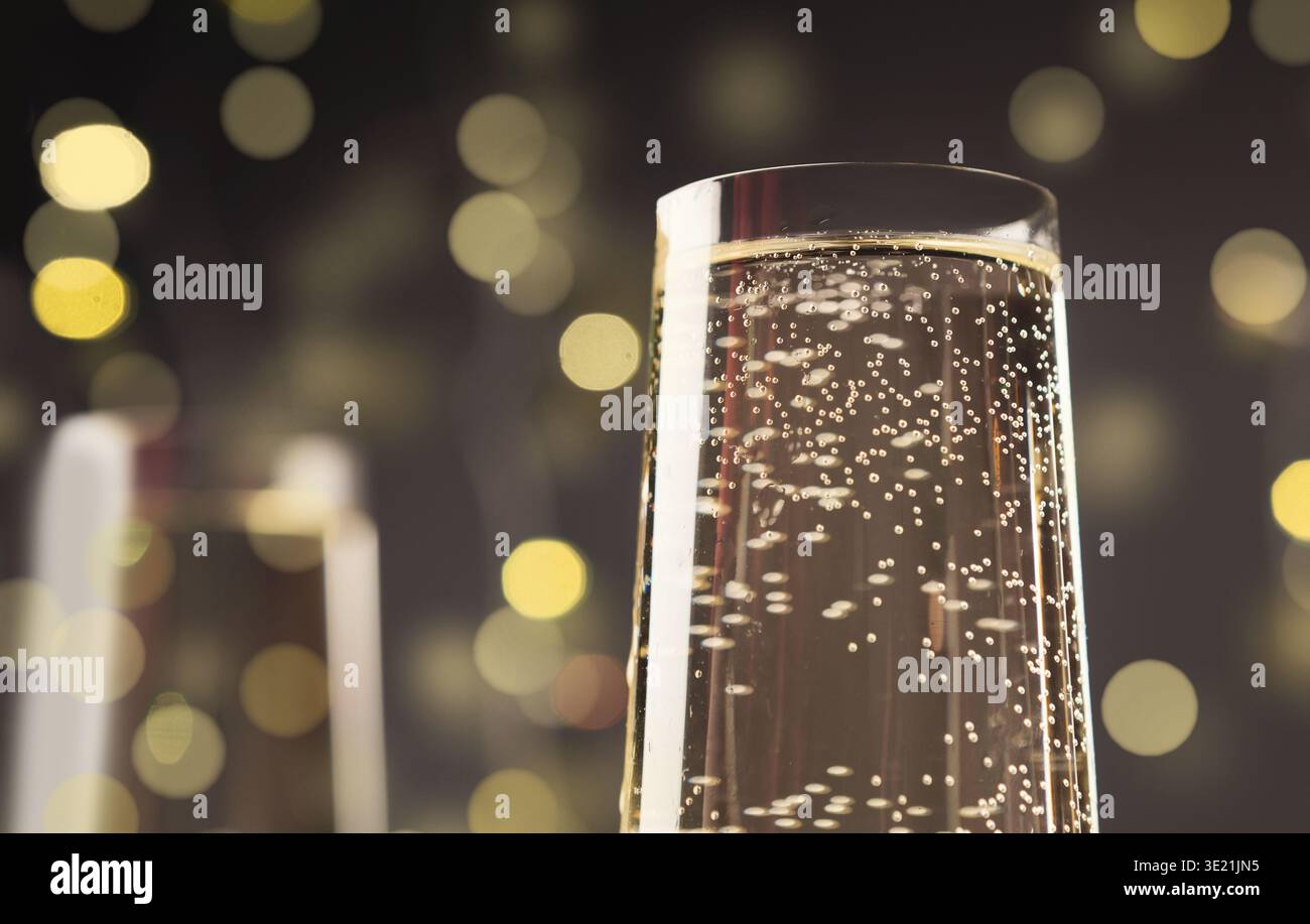 Champagne bubbles closeup, festive background Stock Photo