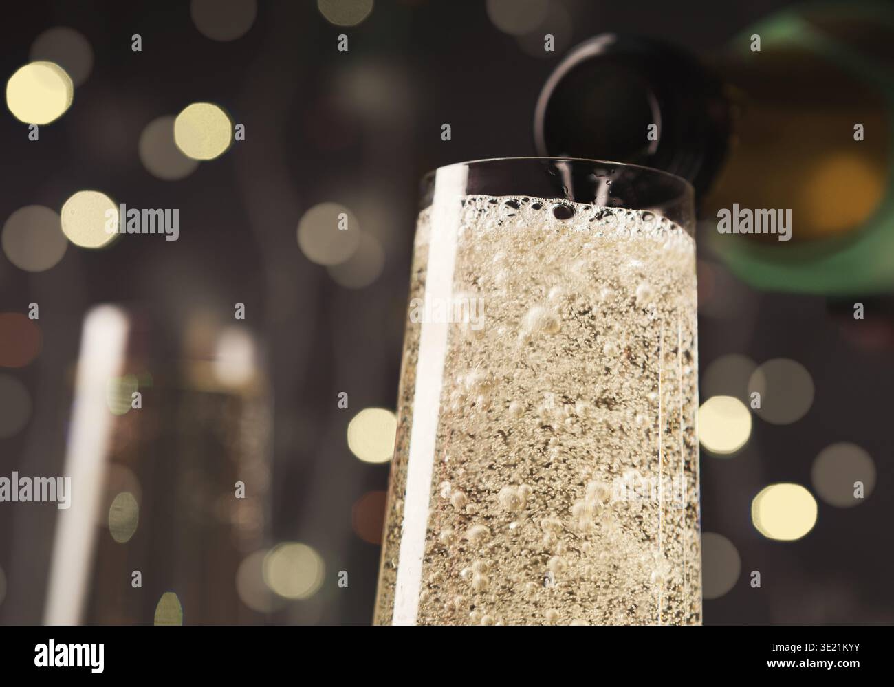 Champagne bubbles closeup, festive background Stock Photo