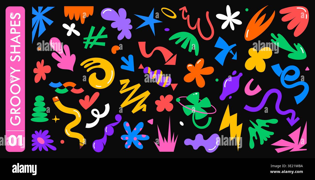 Groovy color shapes or abstract funky comic forms Stock Vector