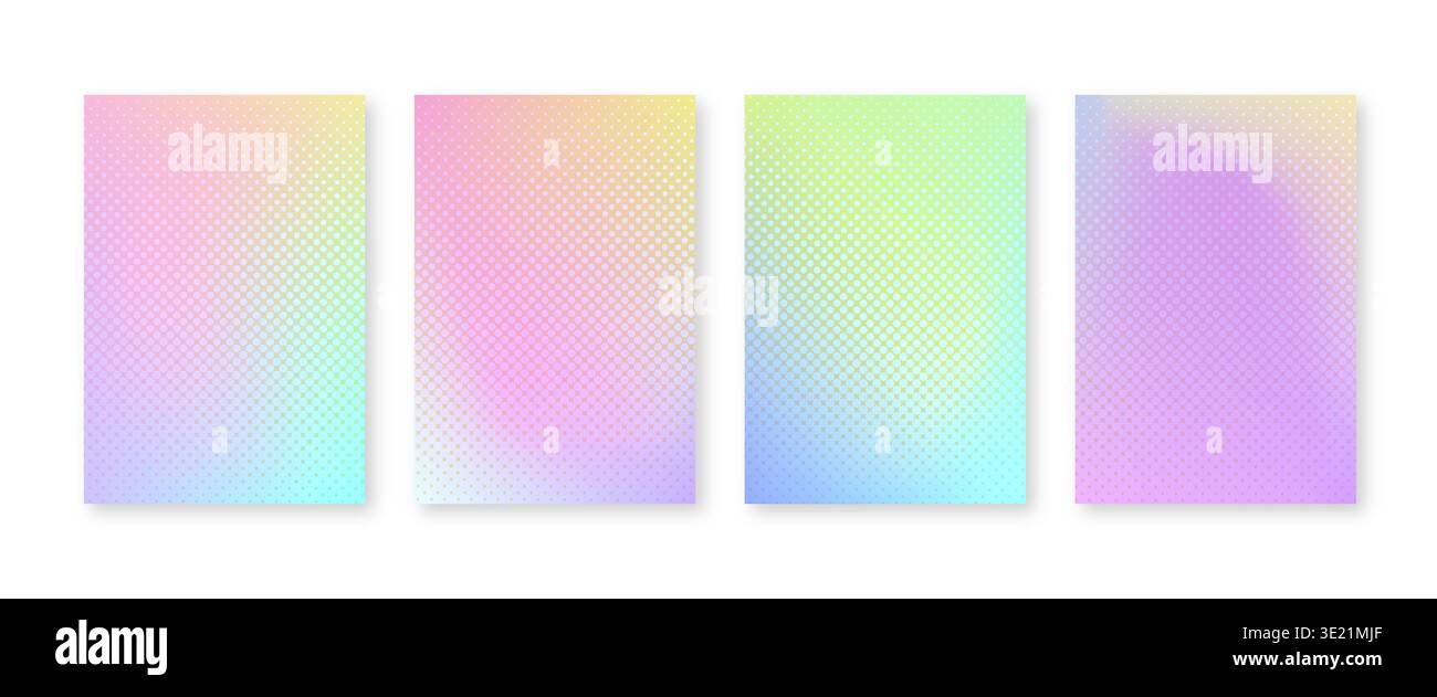 Bright color gradient cover set with geometric halftone dots pattern Stock Vector
