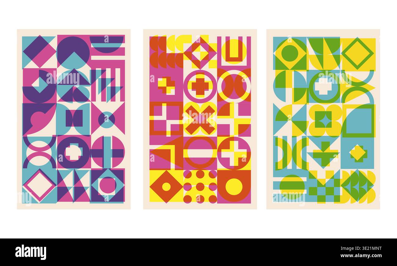 Geometric cover set with riso print effect Stock Vector