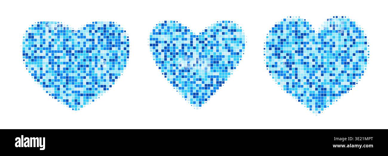 Vector halftone dotted heart collection isolated on white background. Stock Vector
