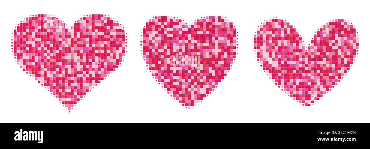 Vector halftone dotted heart collection isolated on white background. Stock Vector