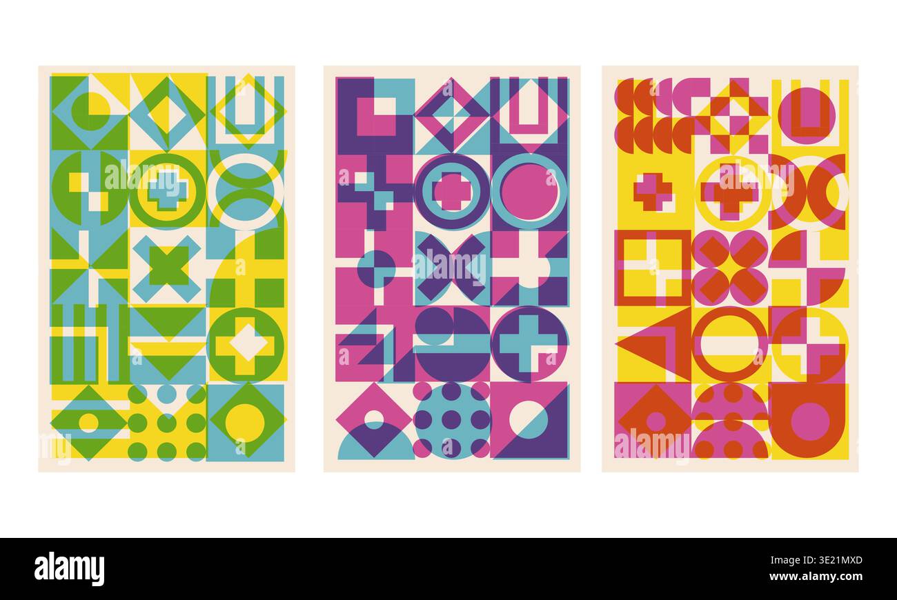 Geometric cover set risograph style Stock Vector