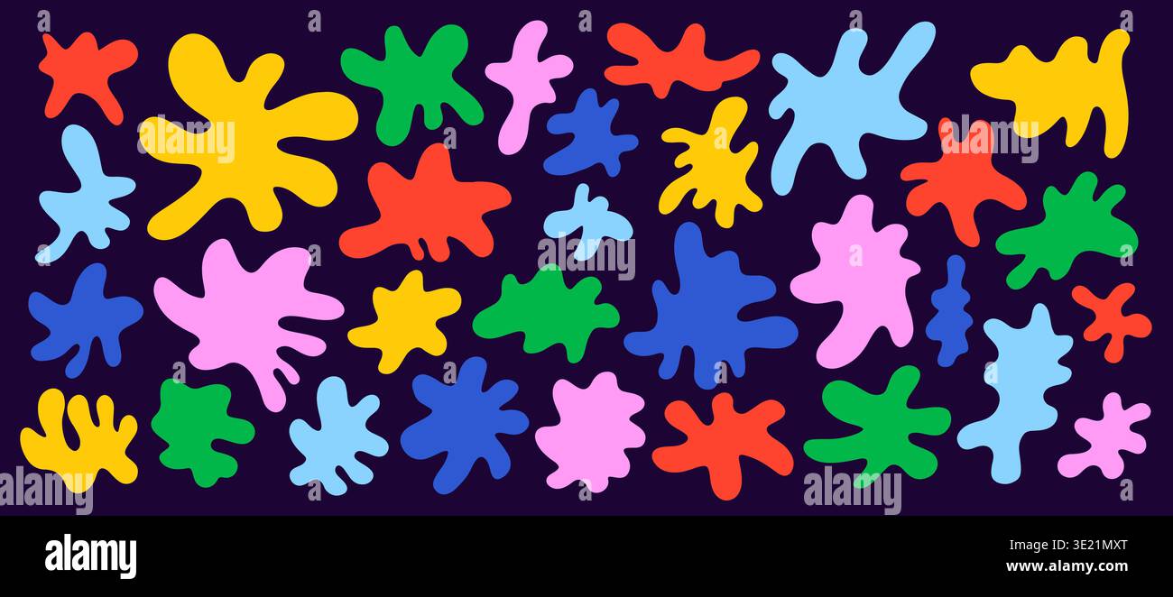 Doodle organic shapes set. Liquid irregular random blobs Stock Vector