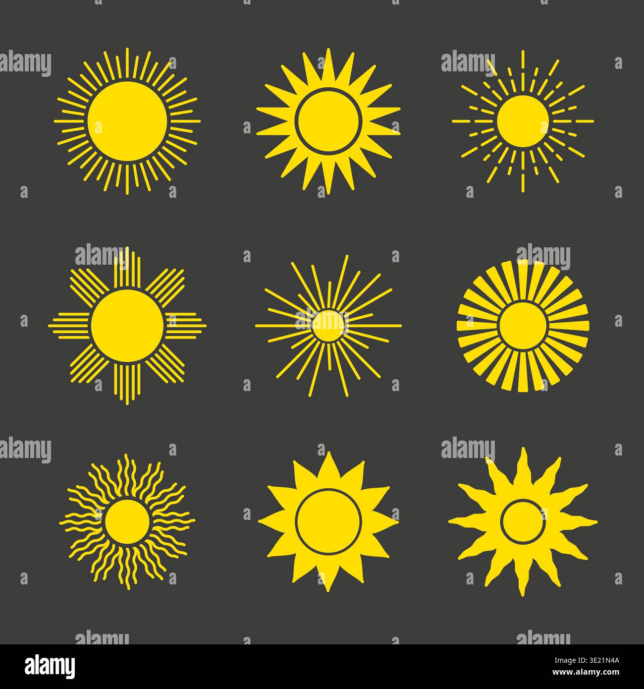 Yellow sun vector symbol set Stock Vector