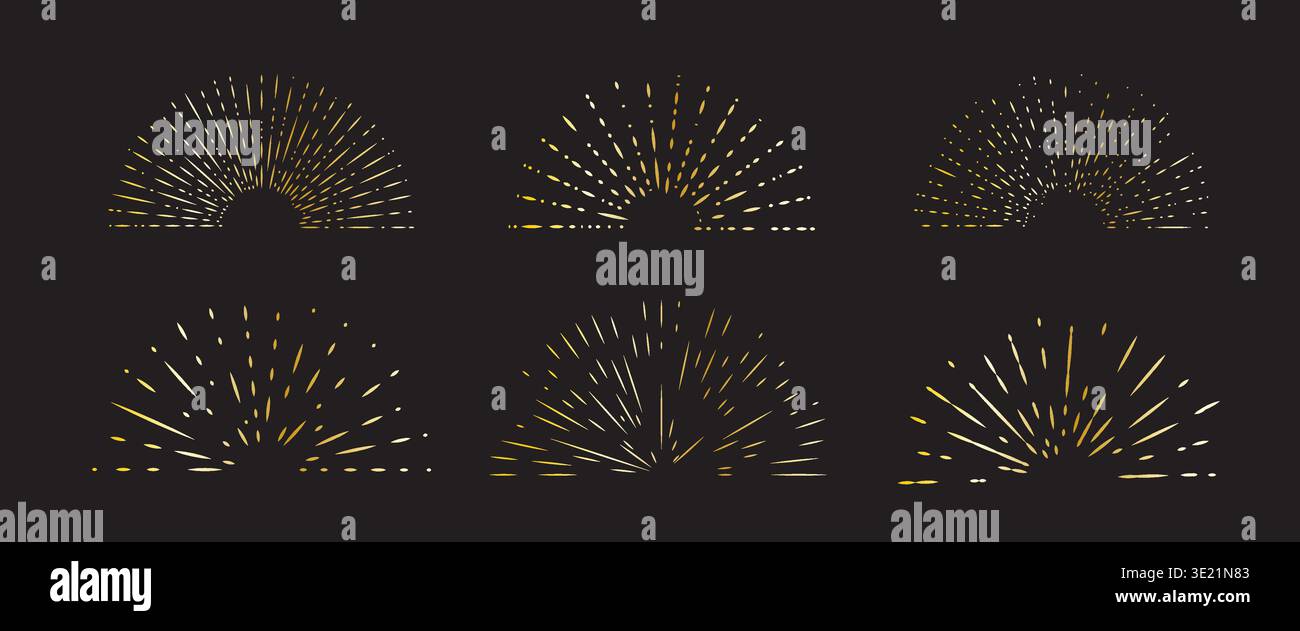 Sunburst linear icon collection. Bursting rays, firework or starburst Stock Vector