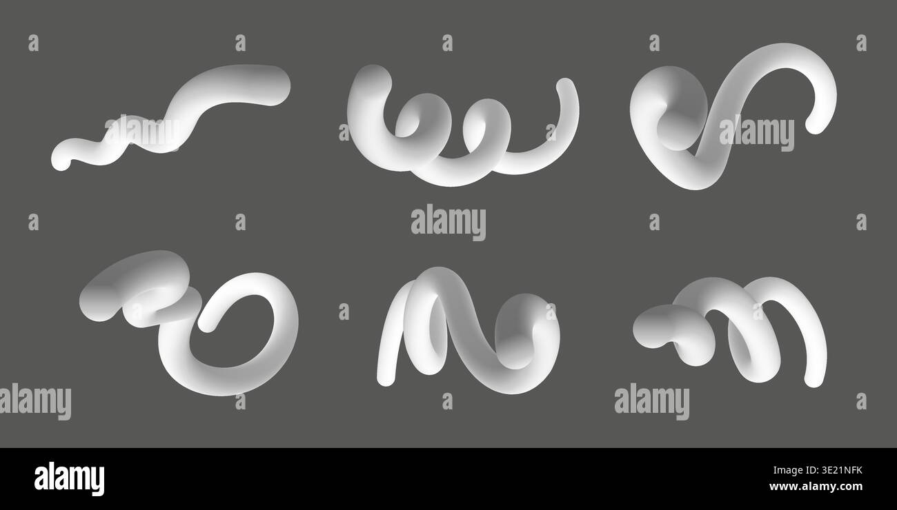 3d twisted lines collection. White gradient blend line Stock Vector