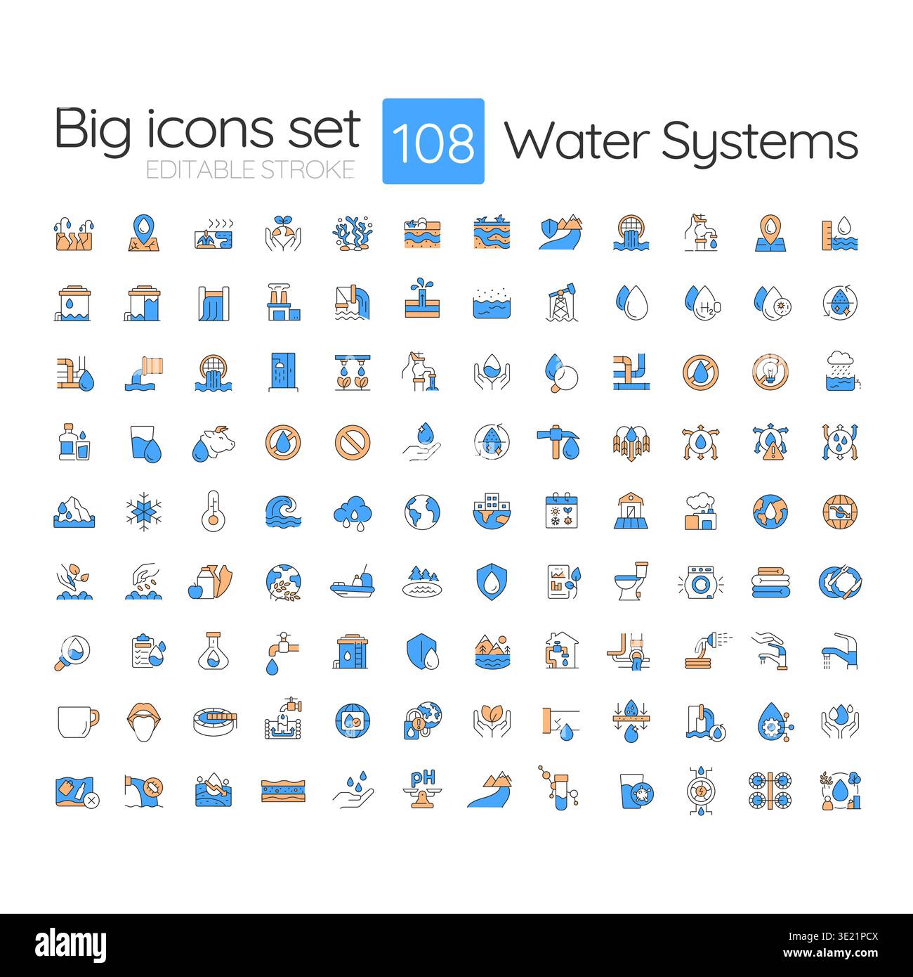 Water systems colorful icons big set Stock Vector