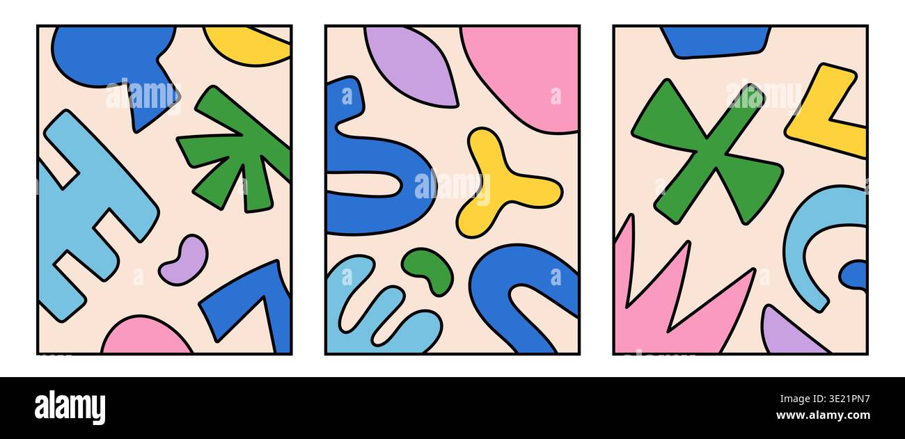 Cool doodle shapes abstract cover collection. Stock Vector