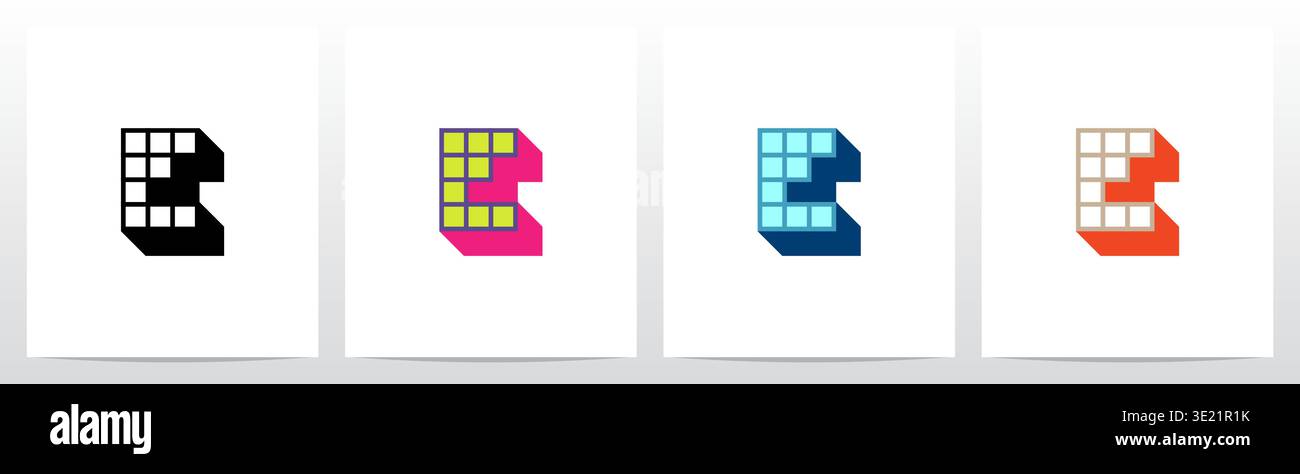 Box Square Outline Drop Shadow 3D Initial Letter Logo Design E Stock Vector