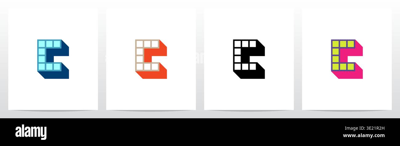 Box Square Outline Drop Shadow 3D Initial Letter Logo Design C Stock Vector