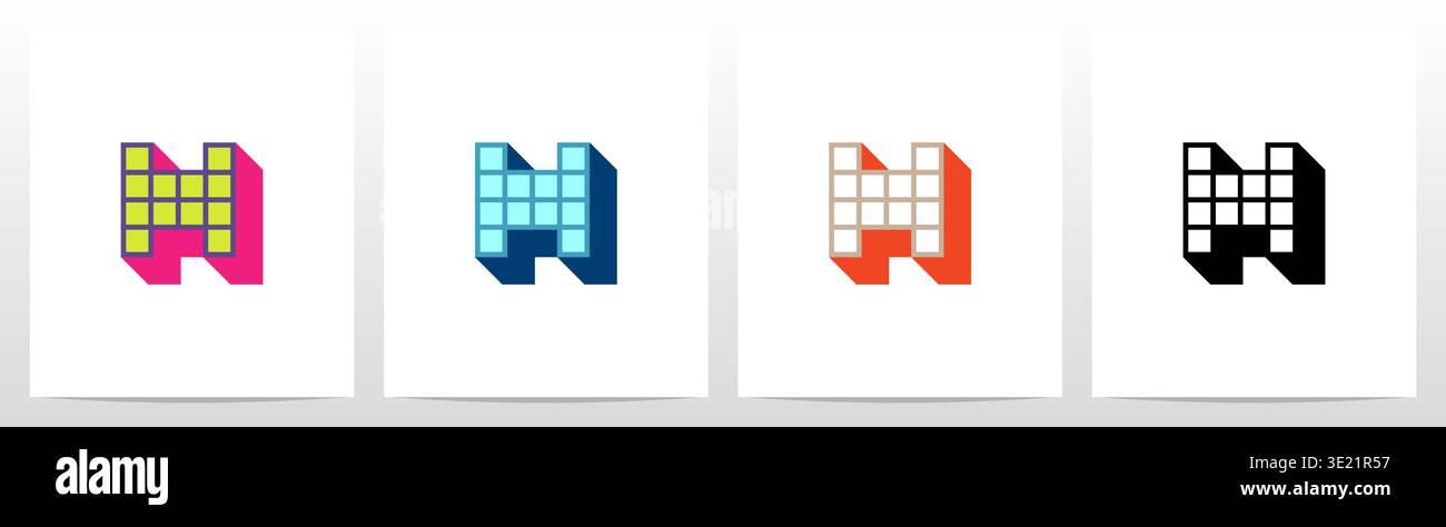 Box Square Outline Drop Shadow 3D Initial Letter Logo Design H Stock Vector