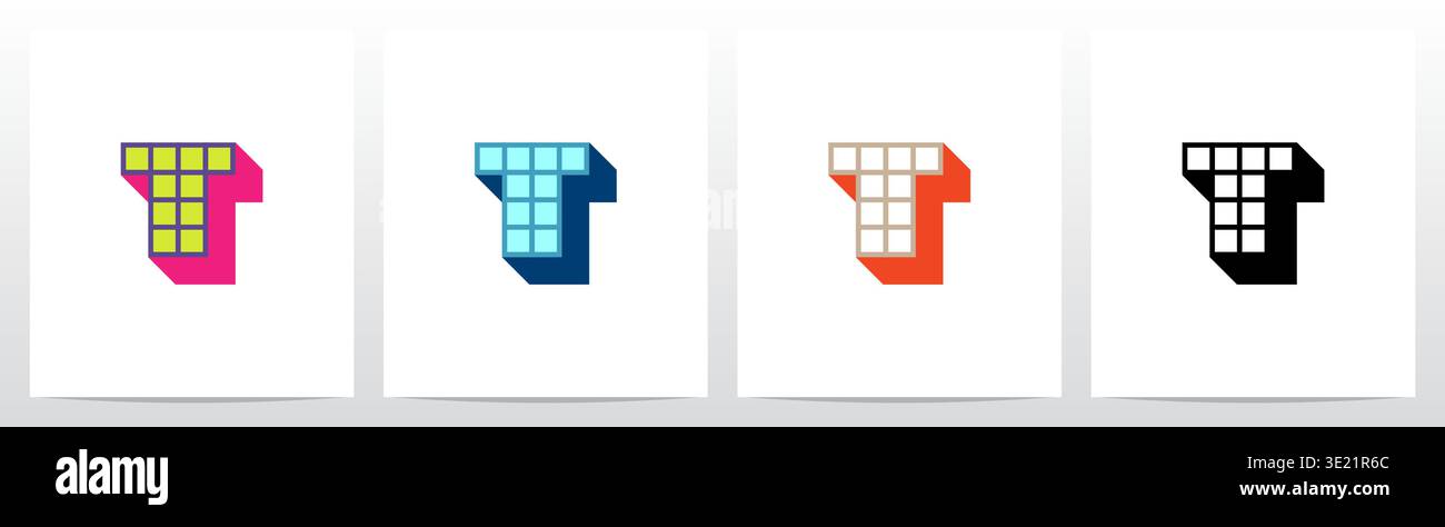 Box Square Outline Drop Shadow 3D Initial Letter Logo Design T Stock Vector