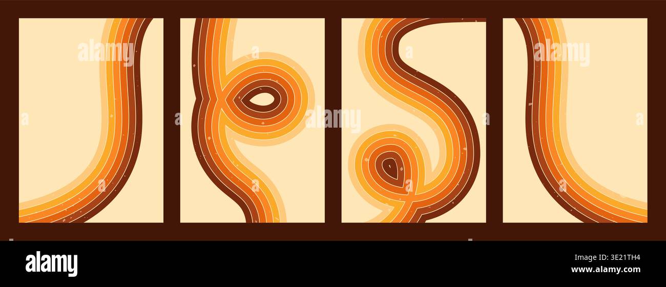 Pack groovy posters with rainbow stripes. Stock Vector