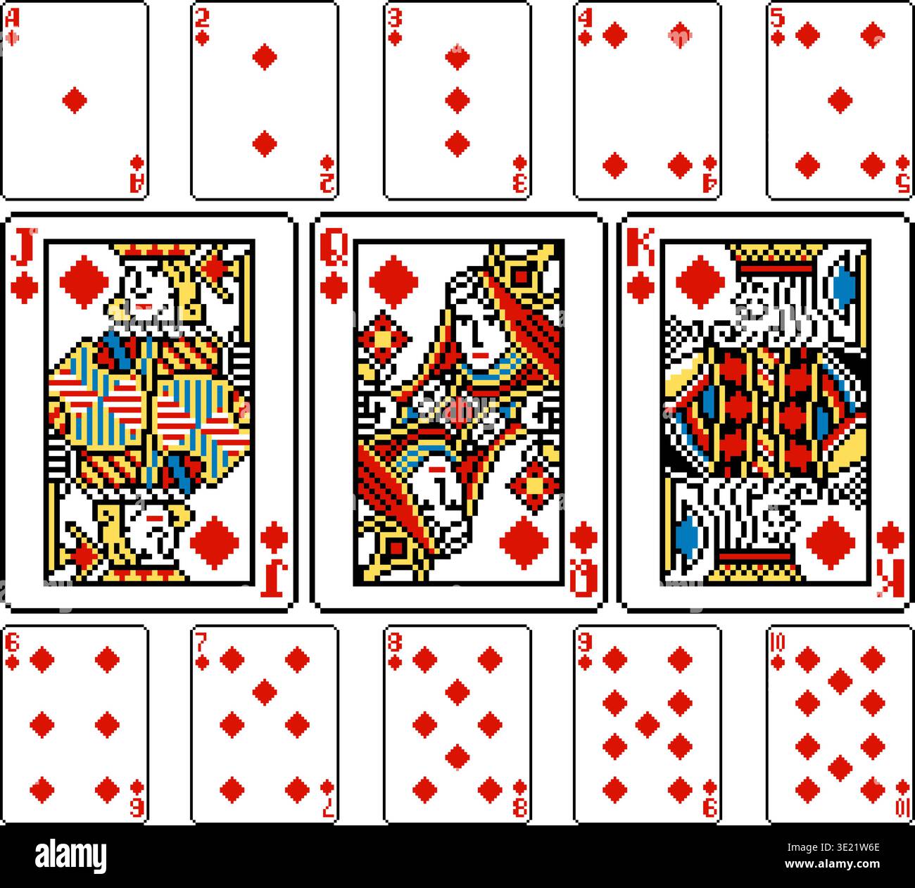 Pixel Art Playing Card Deck Diamonds Cards Design Stock Vector